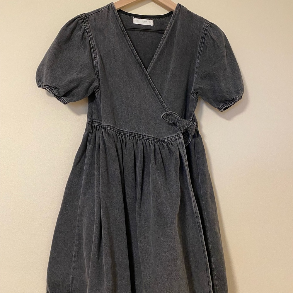 Zara Charcoal Denim V-Neck Dress